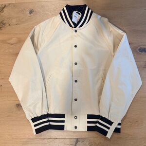 Todd Snyder x Champion Cream Striped Satin Bomber Jacket size Medium NWT